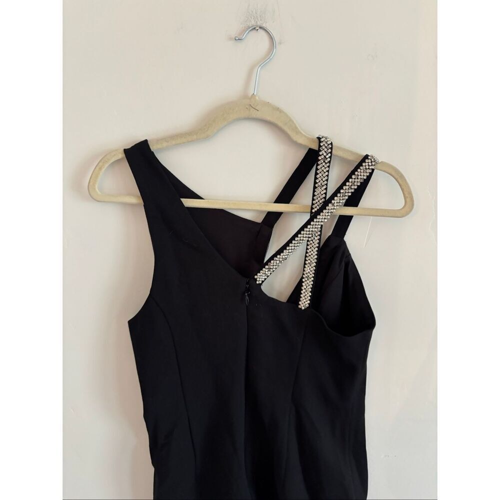 Topshop Black Diamanté Bodycon Dress Size 4 Asymmetrical Cutout NWT - Picture 10 of 11